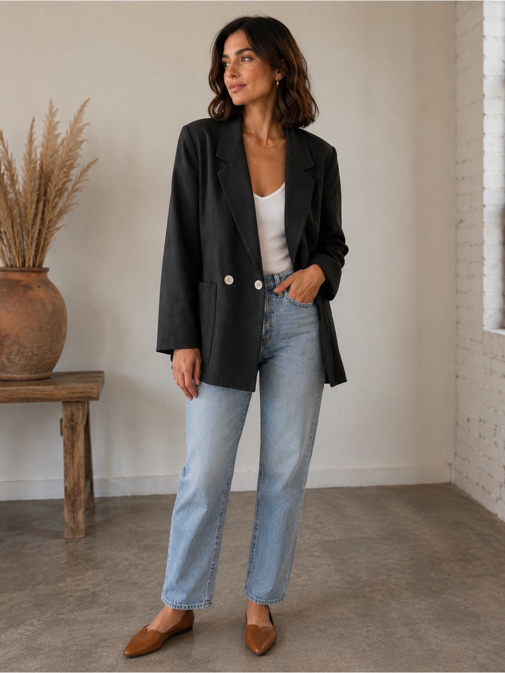 Vintage Giorgio Sant'Angelo Black Double-Breasted Blazer With Shoulder Pads